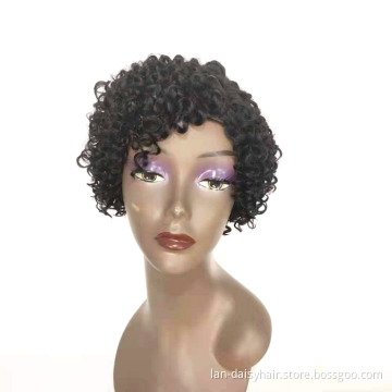Wholesale Jerry  Short Curly  Human Hair Bob Cut With real Hairline none Lace Wigs